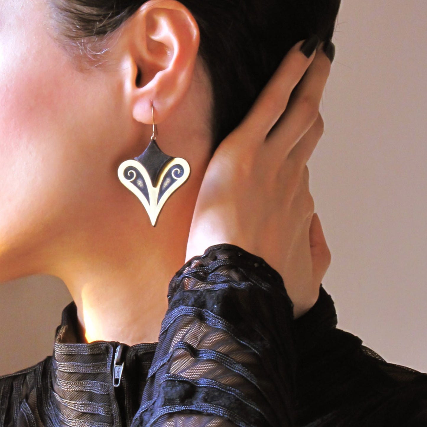 Handmade suede brass earrings, black, gold