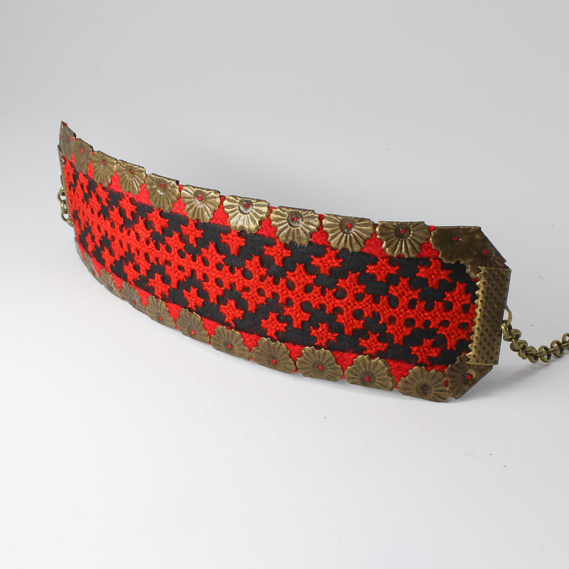 Balochi Embroidered Bracelet — Red & Black — detail