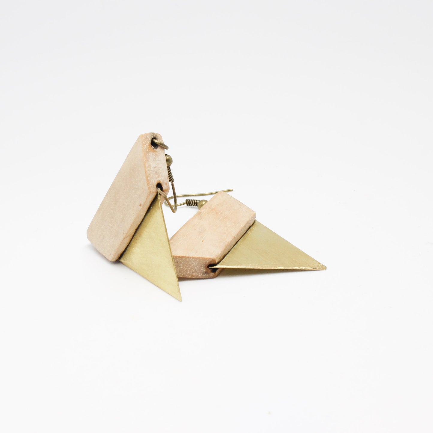 Handmade brass wooden earrings