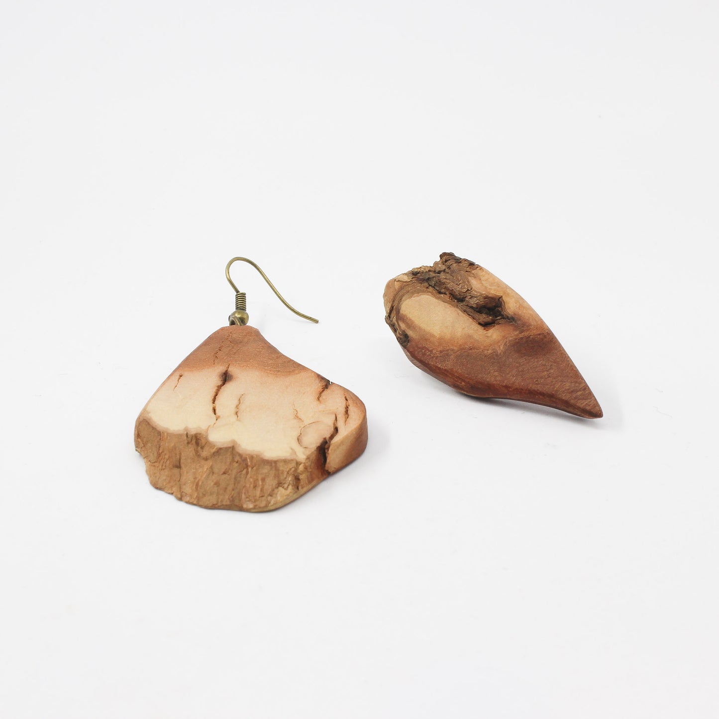 Handmade natural shape wooden earrings, brown