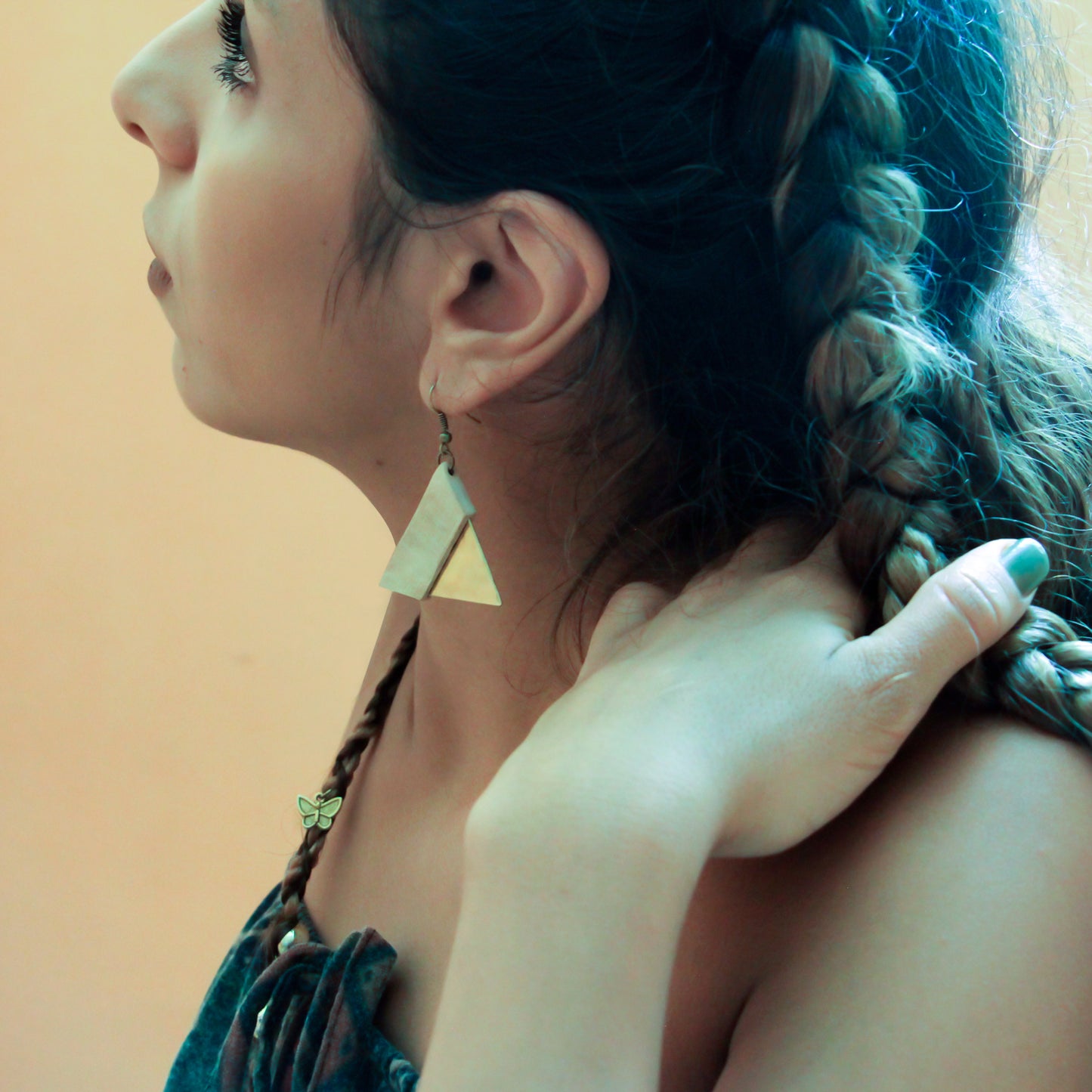 Handmade brass wooden earrings
