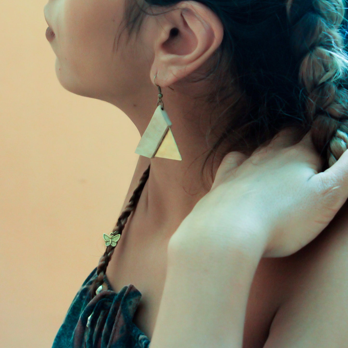Handmade brass wooden earrings