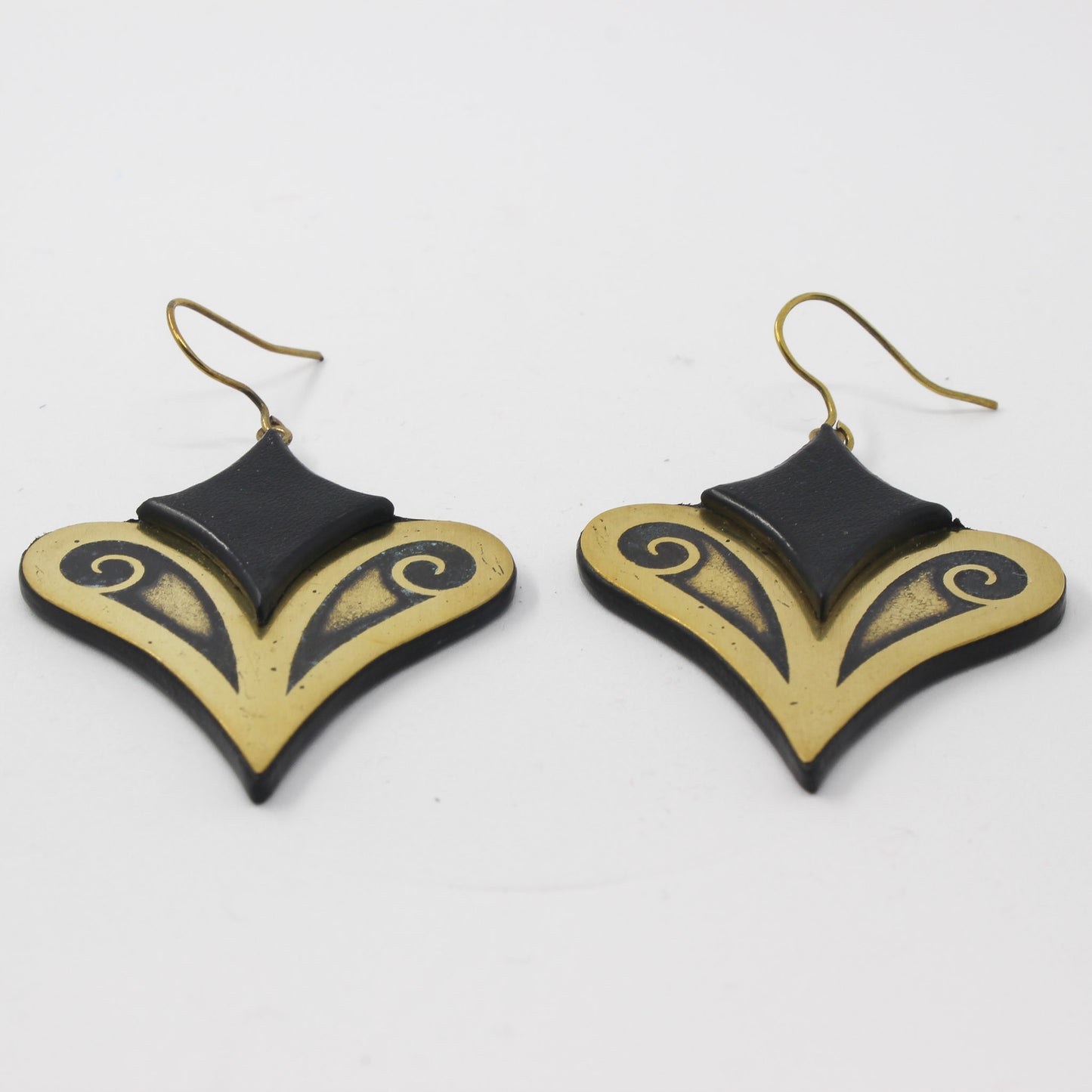 Handmade suede brass earrings, black, gold