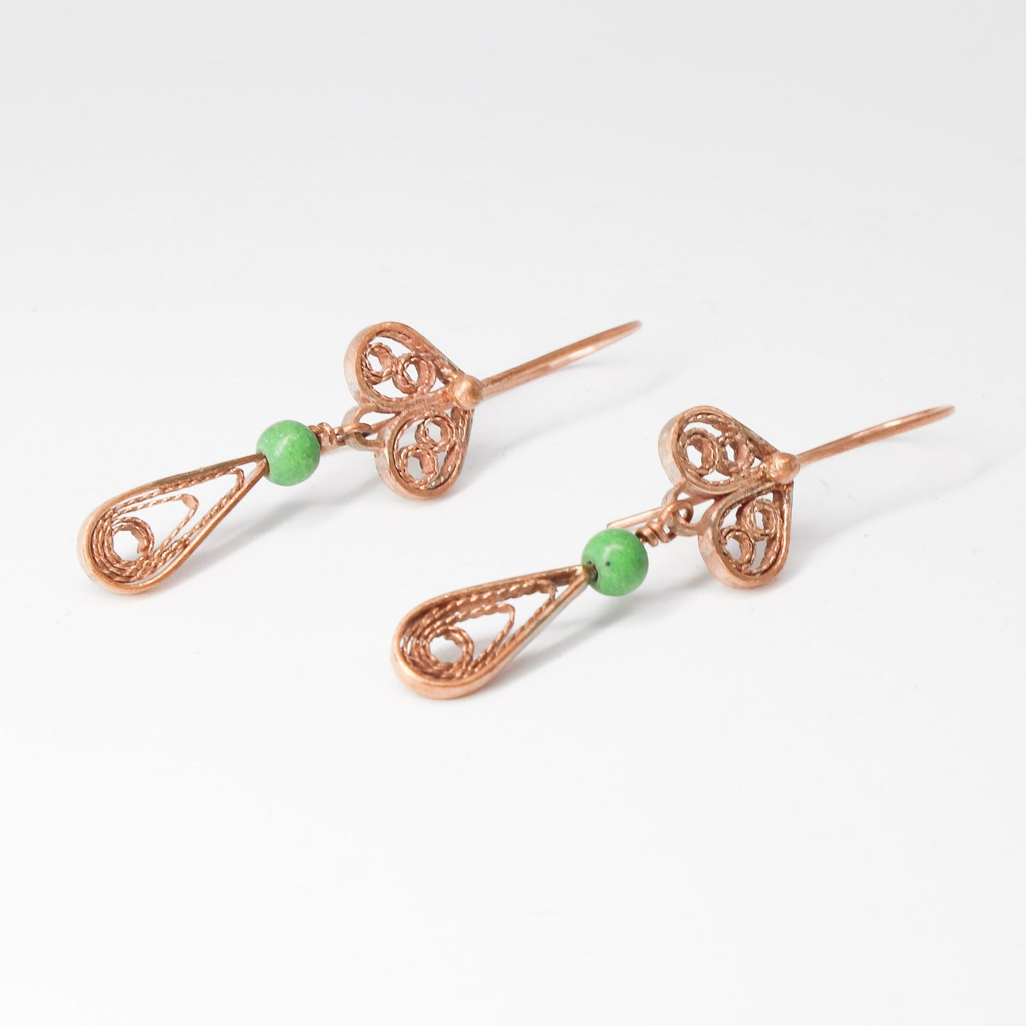 Handmade tapestry copper necklace and earrings set, green
