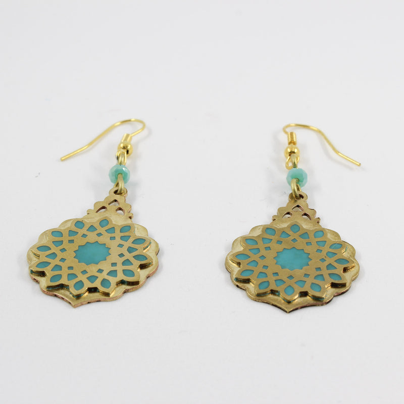 Brass Drop Earrings — Gold & Turquoise | Siin Collection — detail
