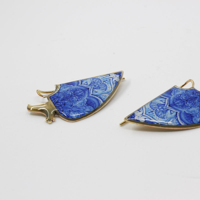 Miniature Brass Earrings — Gold & Blue | Siin Collection — detail