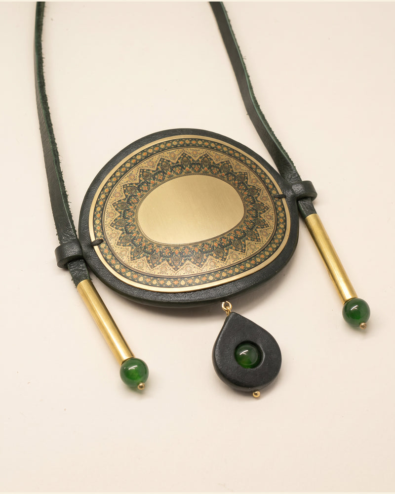 Brass Plate Leather Necklace — Green & Gold | 2sheen Collection — packshot