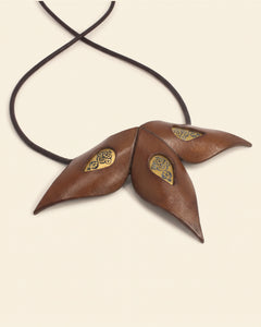 Etched Brass & Cow Leather Necklace — Brown & Gold | 2sheen Collection — packshot