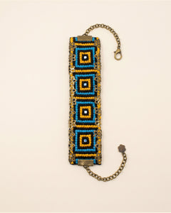 Handmade Balochi embroidered bracelet, yellow, blue — packshot