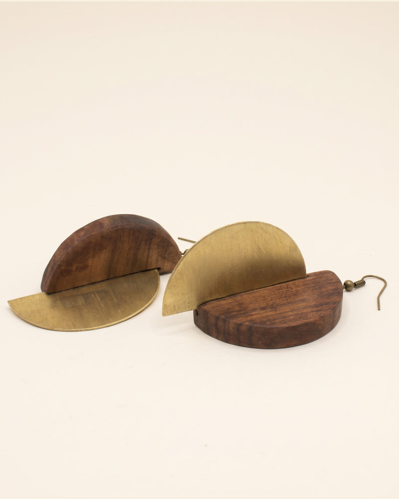 Walnut Wood & Brass Earrings — Brown & Gold | Choopi Design — packshot