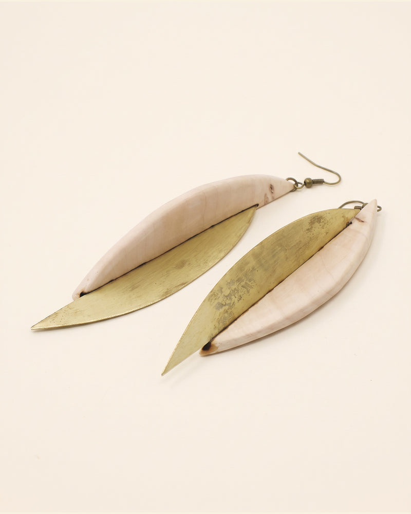 Walnut Wood & Brass Earrings — Cream & Gold | Choopi Design — packshot