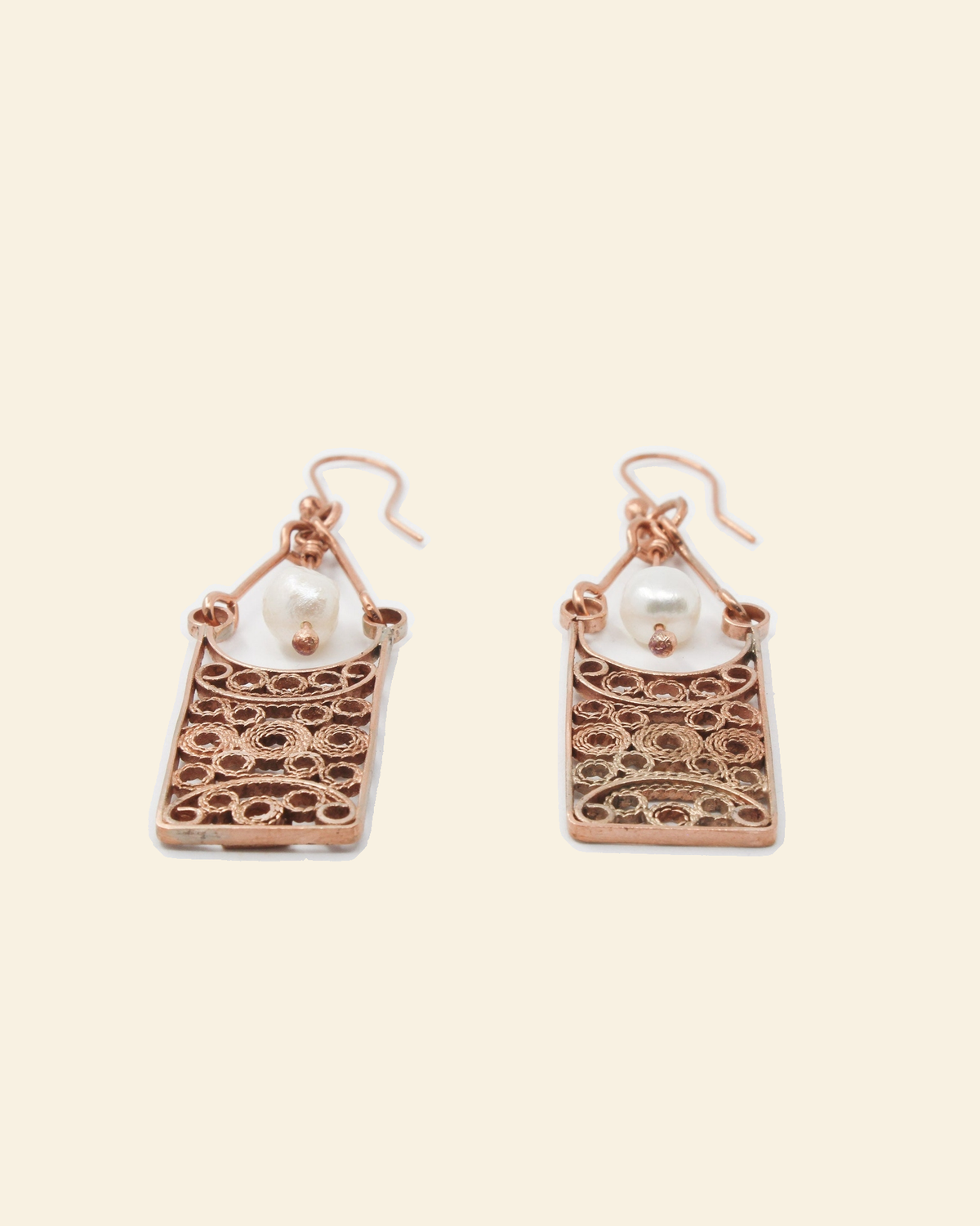 Tapestry Copper & Pearl Earrings — Lotus — packshot