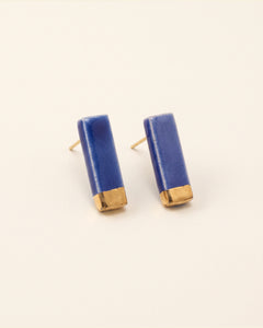 Handmade gold plated ceramic earrings, blue, gold — packshot