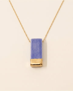 Handmade gold plated ceramic necklace, blue, gold — packshot