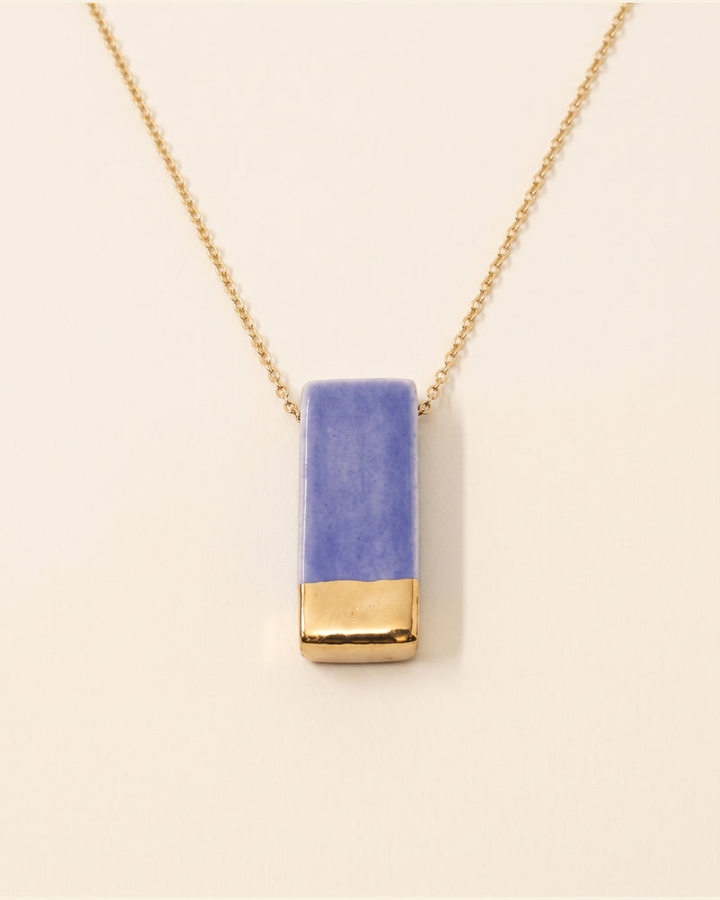 Handmade gold plated ceramic necklace, blue, gold — packshot