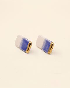 Handmade gold plated earrings, black, cream, gold — packshot