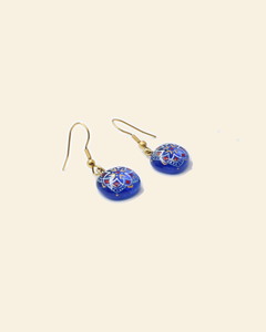 Handmade enamel earrings, blue, gold — packshot