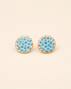 Handmade gold plated round earrings, turquoise, gold — packshot