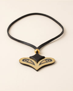 Etched Brass & Suede Necklace — Black & Gold | 2sheen Collection — packshot