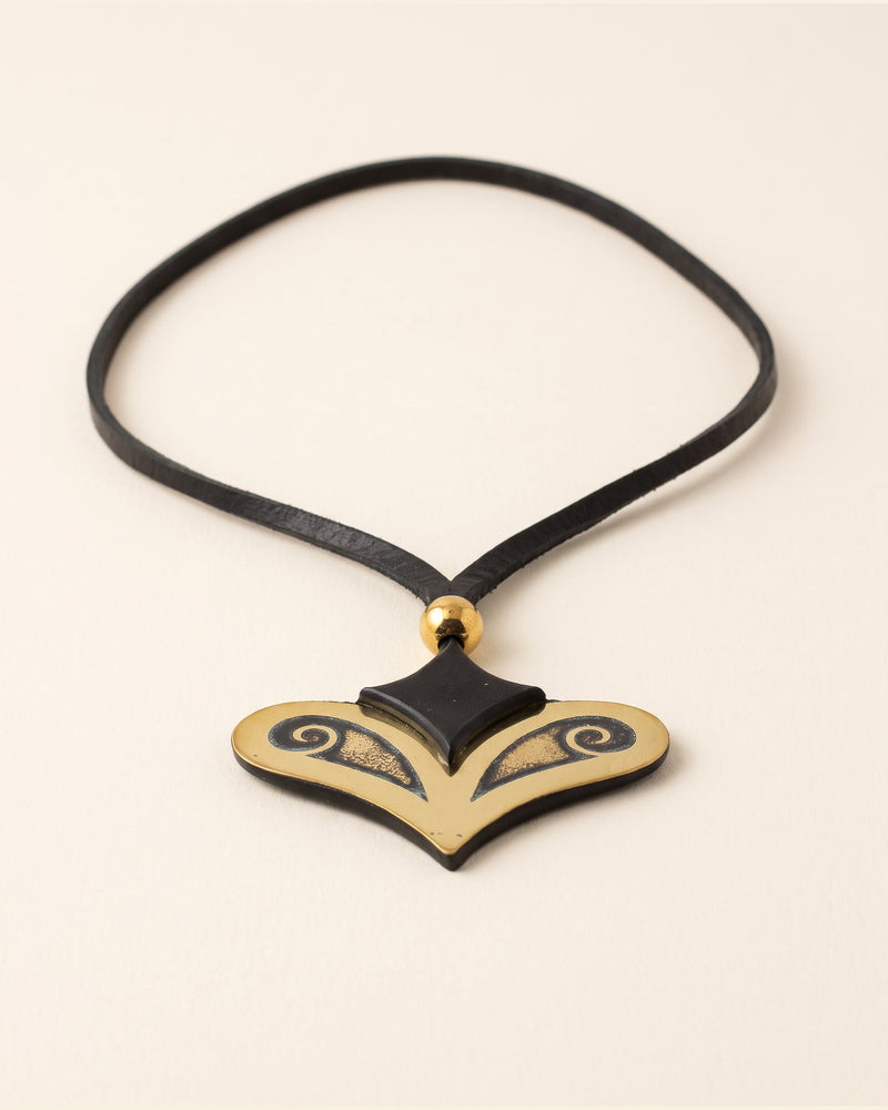 Etched Brass & Suede Necklace — Black & Gold | 2sheen Collection — packshot