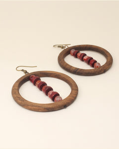 Walnut Wood Circle Earrings — Brown & Burgundy | Choopi Design — packshot