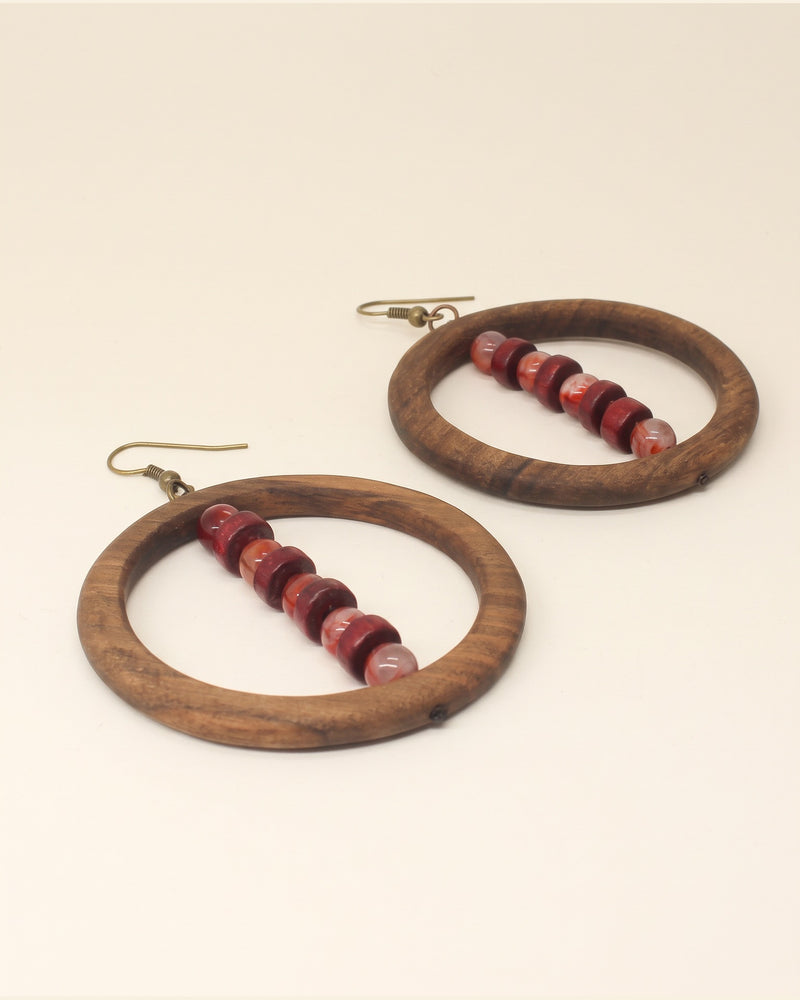 Walnut Wood Circle Earrings — Brown & Burgundy | Choopi Design — packshot