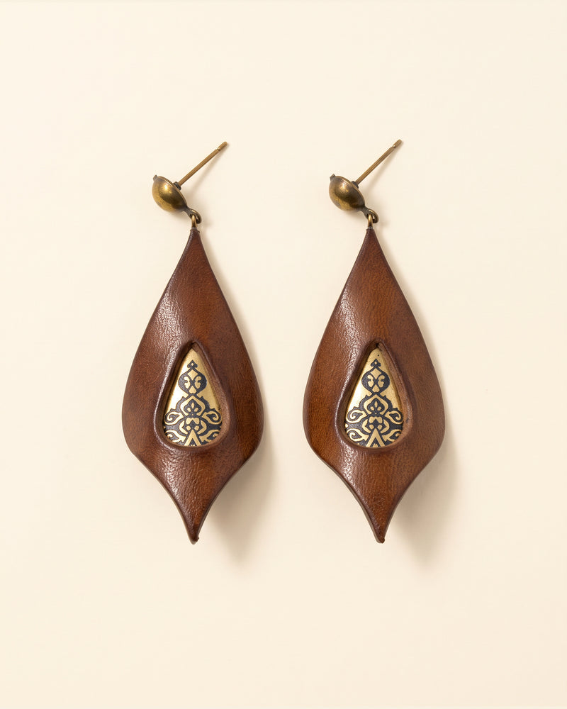 Leather Earrings — Brown & Gold | 2sheen Collection — packshot