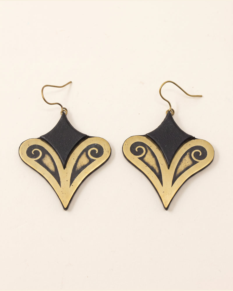 Handcrafted Suede & Etched Brass Earrings — Black & Gold | 2sheen Collection — packshot