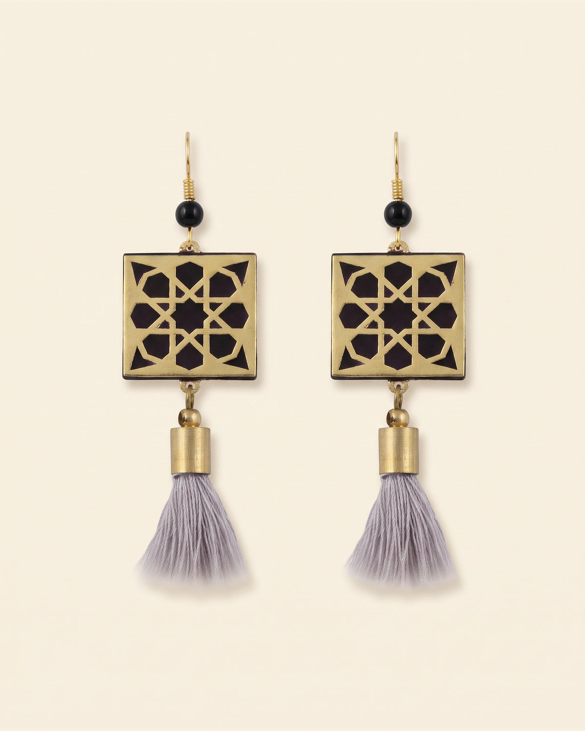 Square Brass Earrings — Gold, Black & Purple | Siin Collection — packshot