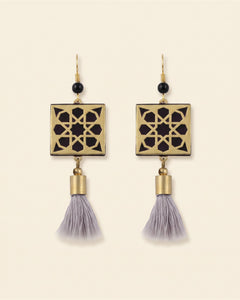 Square Brass Earrings — Gold, Black & Purple | Siin Collection — packshot
