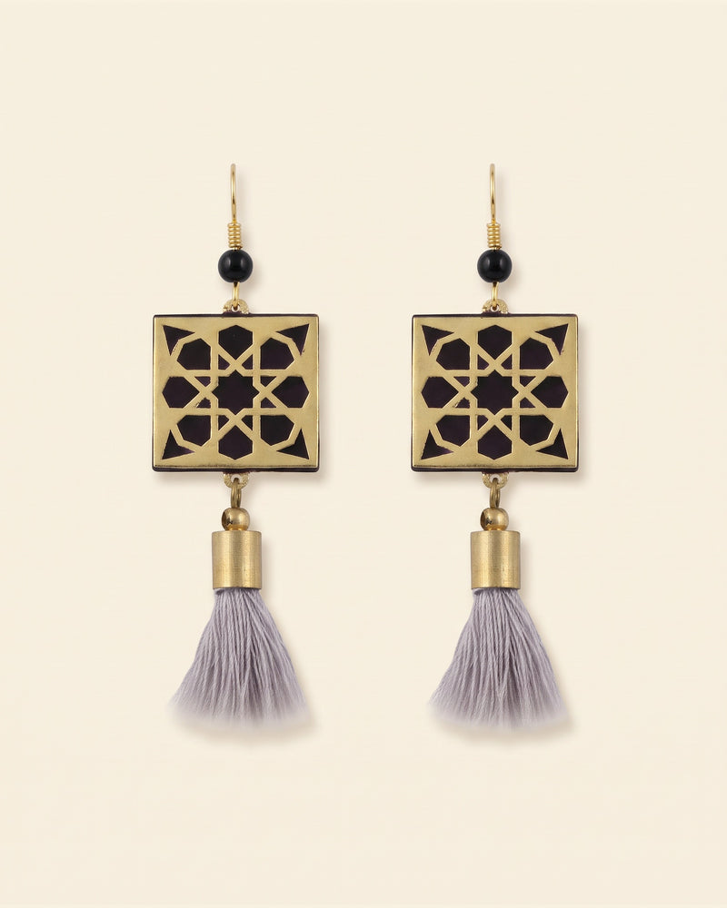 Square Brass Earrings — Gold, Black & Purple | Siin Collection — packshot