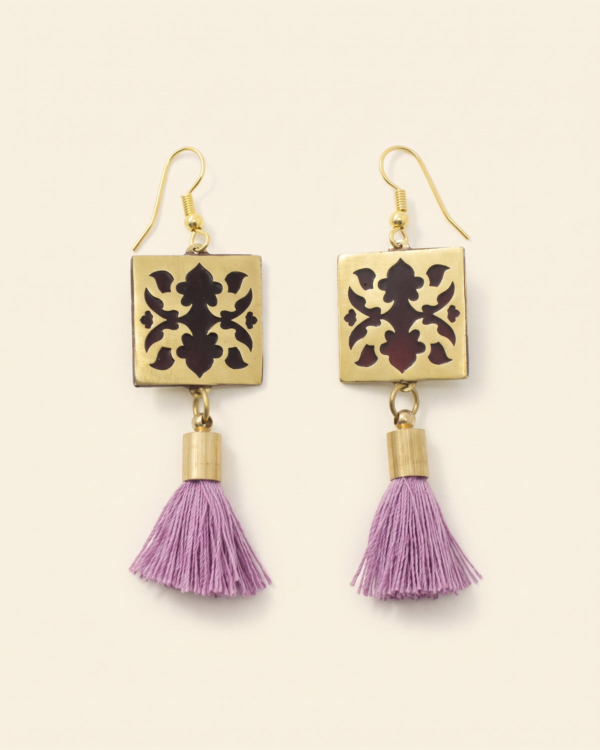 Square Brass Earrings — Gold, Black & Pink | Siin Collection — packshot