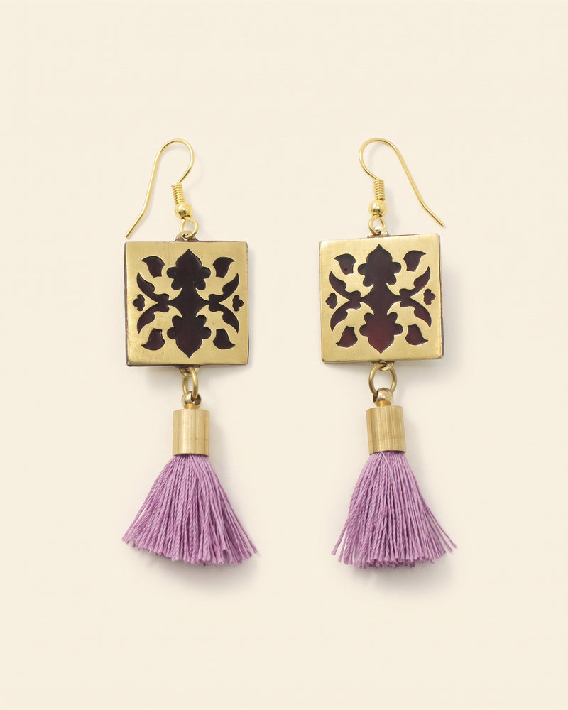 Square Brass Earrings — Gold, Black & Pink | Siin Collection — packshot