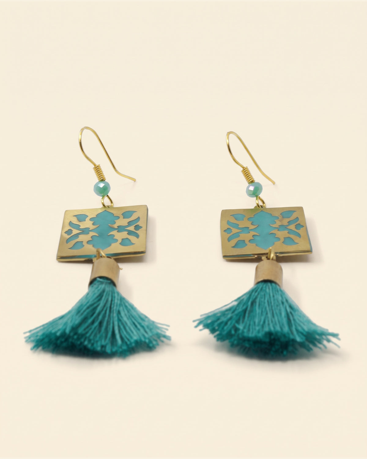 Square Brass Earrings — Gold & Blue-Green | Siin Collection — packshot