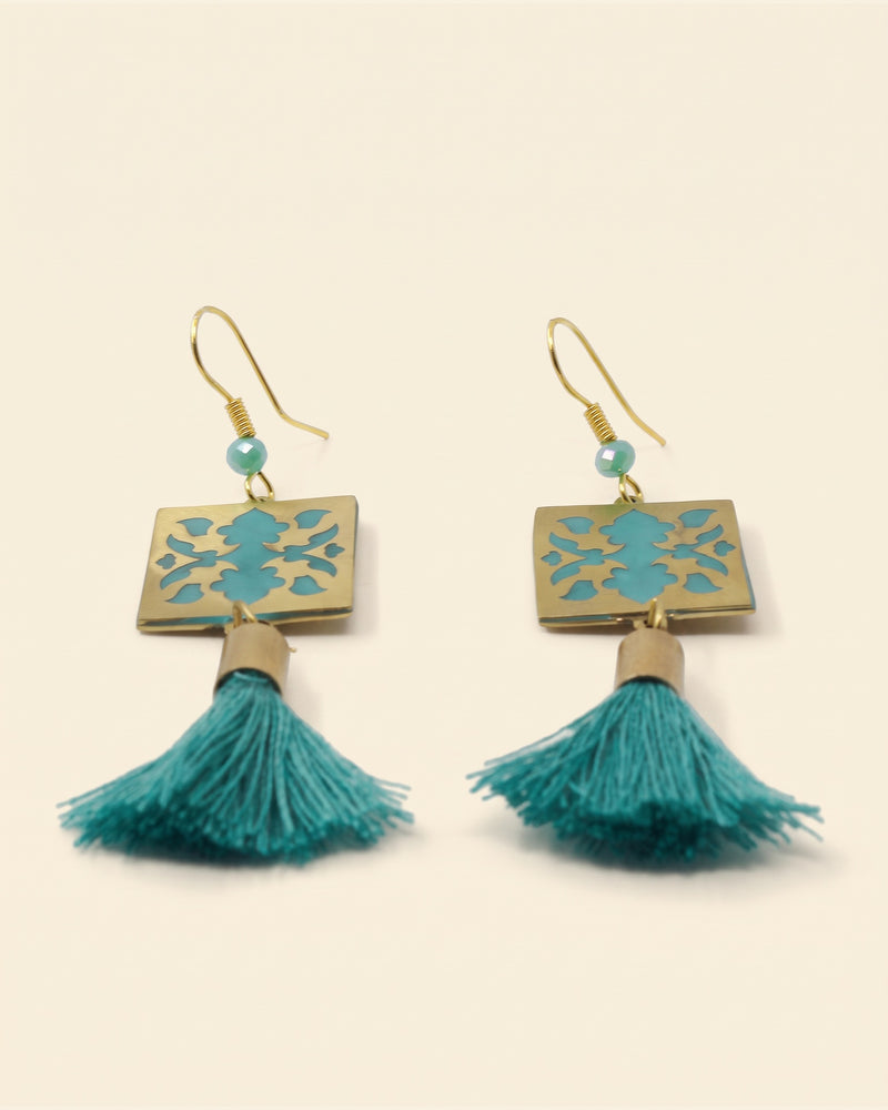 Square Brass Earrings — Gold & Blue-Green | Siin Collection — packshot