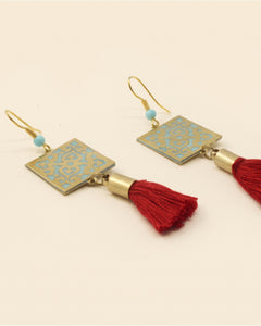 Square Brass Enamel Earrings – Gold, Turquoise & Red — packshot