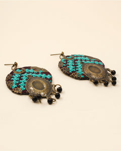 Handcrafted Balochi Embroidery Drop Earrings – Turquoise & Gold — packshot