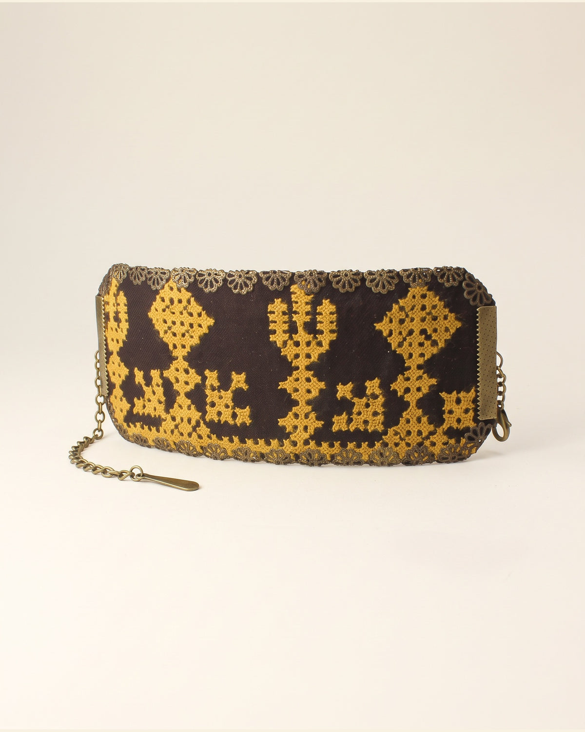 Handmade Balochi embroidered bracelet, yellow, brown — packshot
