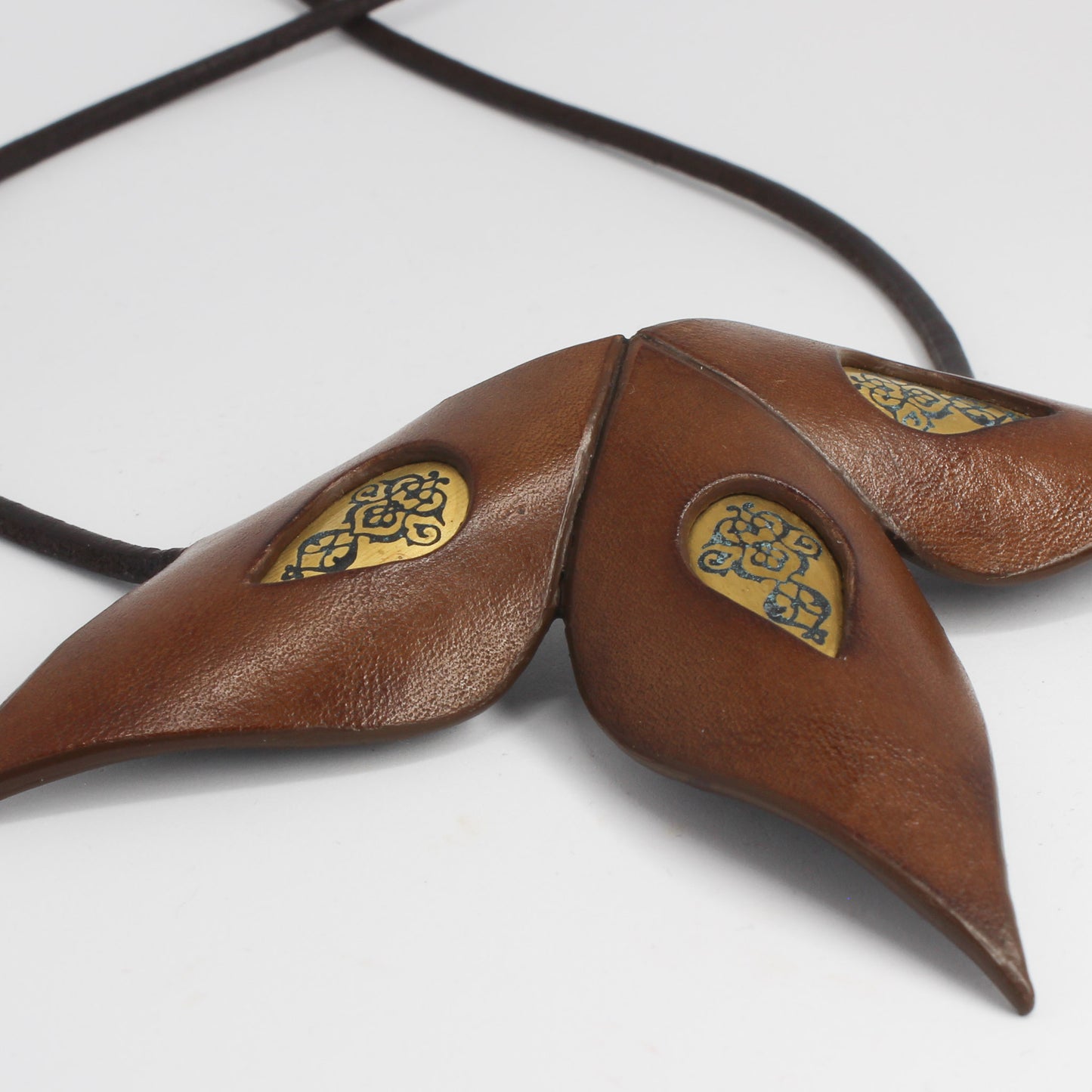 Handmade etched brass cow leather, brown, gold
