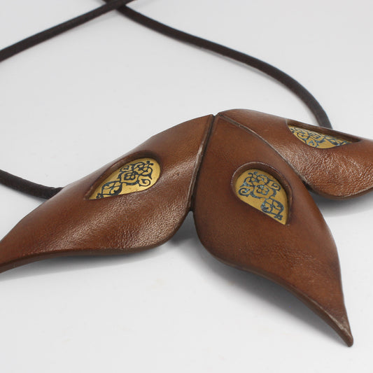 Handmade etched brass cow leather, brown, gold