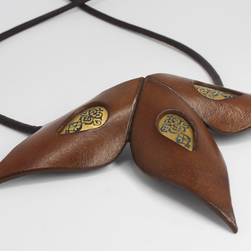 Etched Brass & Cow Leather Necklace — Brown & Gold | 2sheen Collection