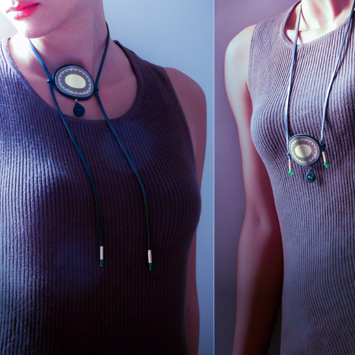 Brass Plate Leather Necklace — Green &amp; Gold | 2sheen Collection