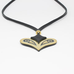 Suede & Etched Brass Lotus Necklace — Black & Gold