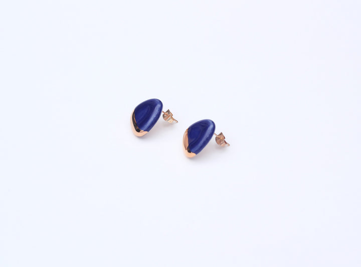 Handmade gold plated triangle earrings, blue, gold