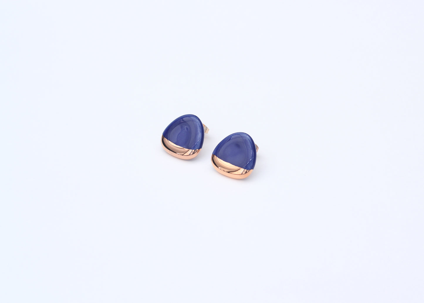 Handmade gold plated triangle earrings, blue, gold