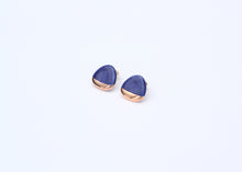 Handmade gold plated triangle earrings, blue, gold