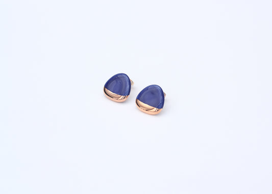 Handmade gold plated triangle earrings, blue, gold