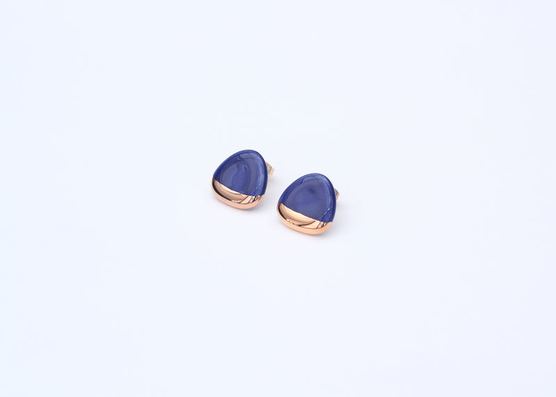 Handmade gold plated triangle earrings, blue, gold