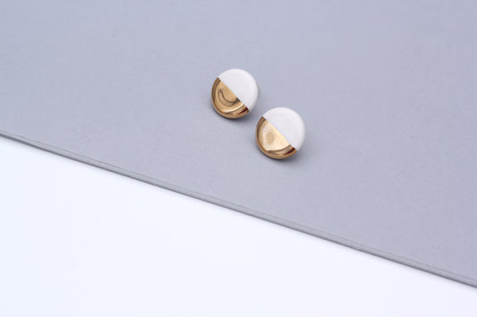 Handmade gold plated round earrings, grey, gold