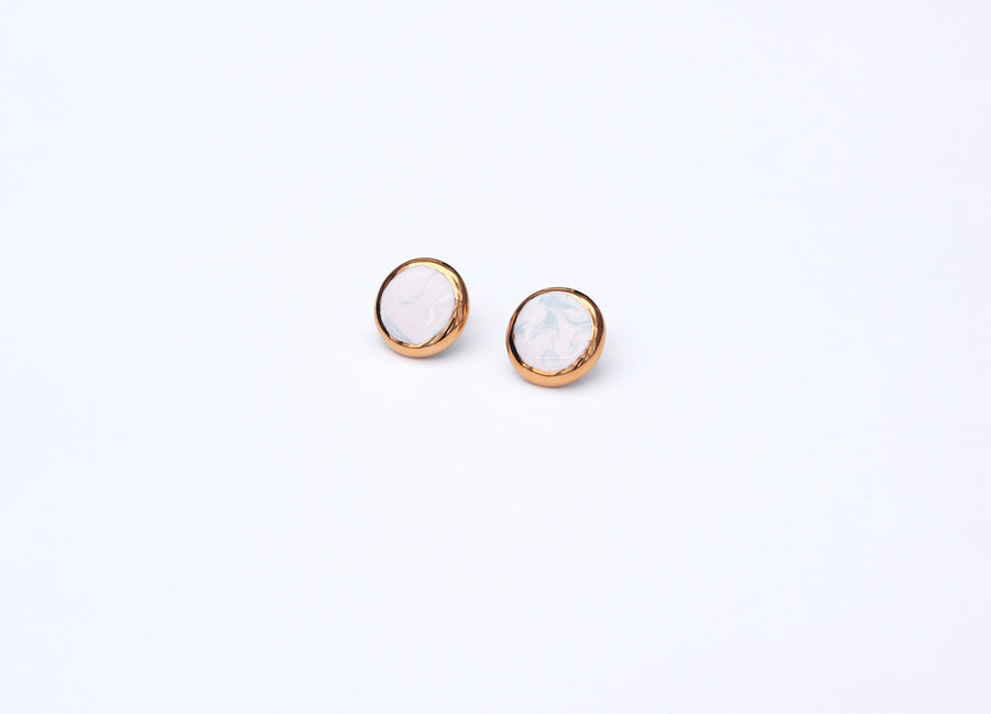 Handmade gold plated round earrings, pink, gold